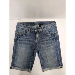 Apt. 9 Jean Bermuda Shorts Women's 6 Blue Medium Wash Distressed Cuffed